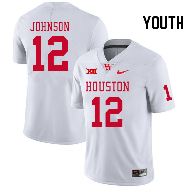 Youth #12 Stephon Johnson Houston Cougars Big 12 XII College Football Jerseys Stitched-White